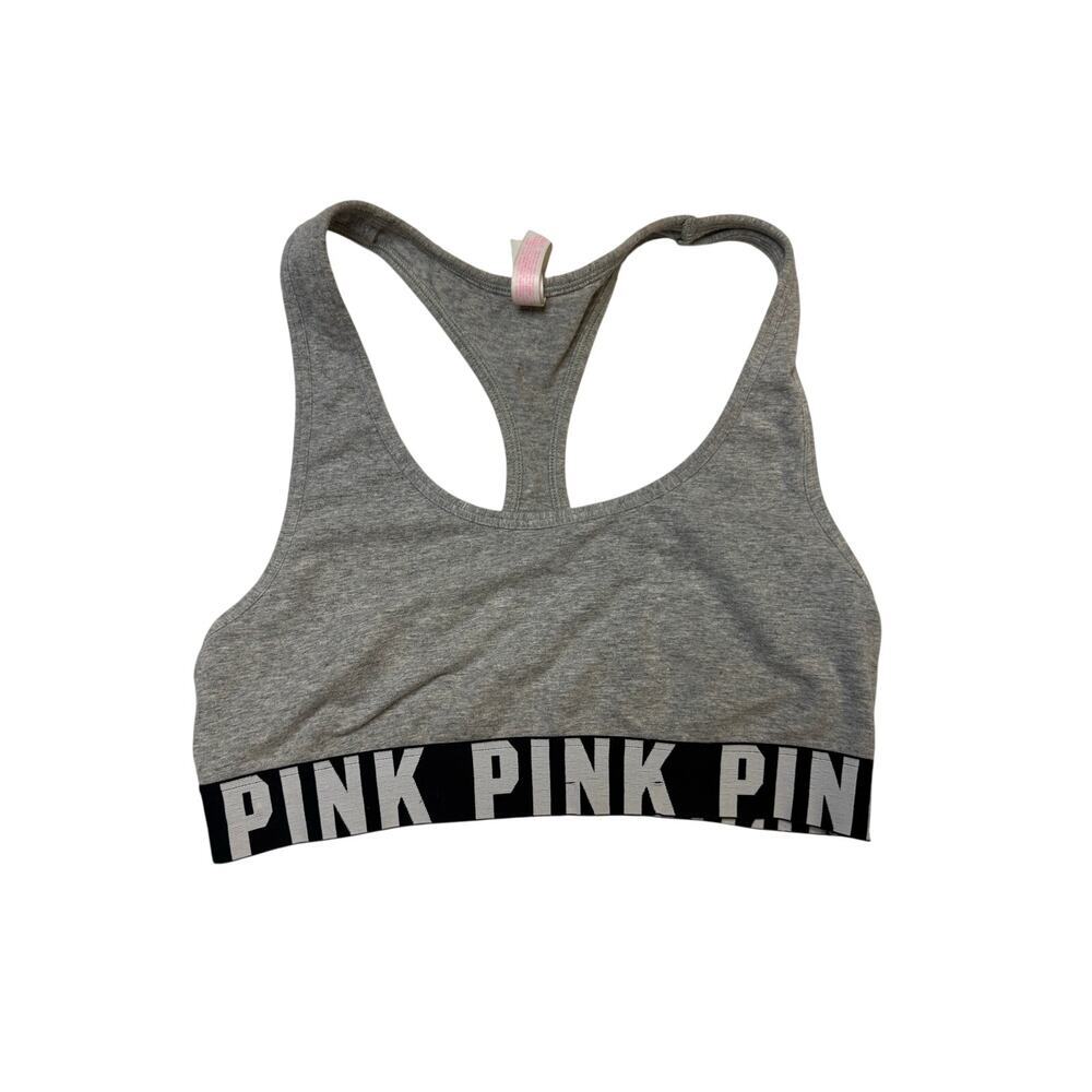 Victoria’s Secret PINK Gray Logo Band Racerback Sports Bra SZ SM